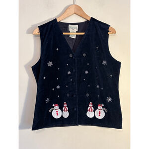 Vintage Northern Traditions Womens Medium Navy Velvet Christmas Vest